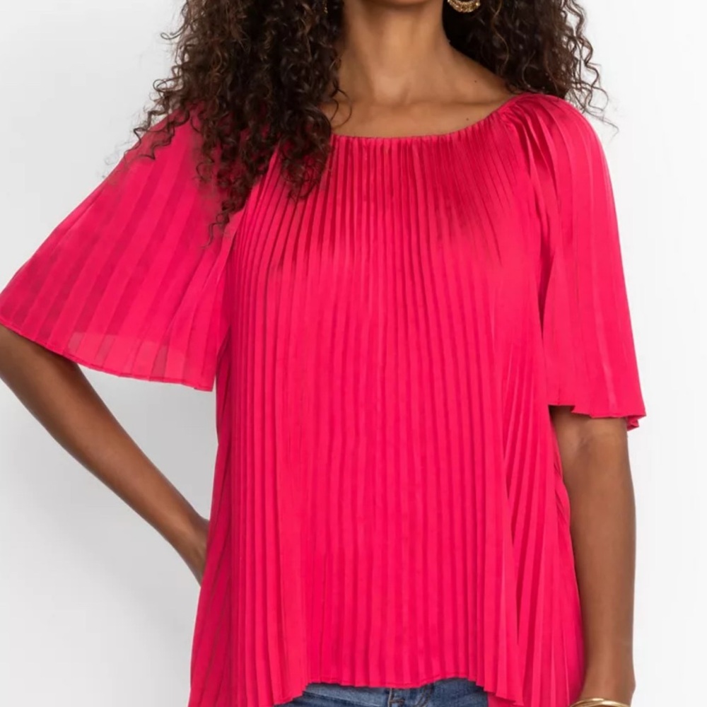 NWT Johnny Was “Jade” Vibrant Pink Pleated Blouse